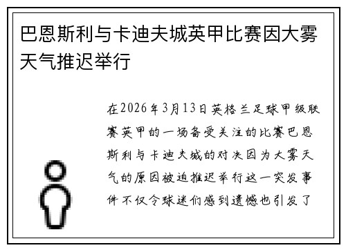 巴恩斯利与卡迪夫城英甲比赛因大雾天气推迟举行